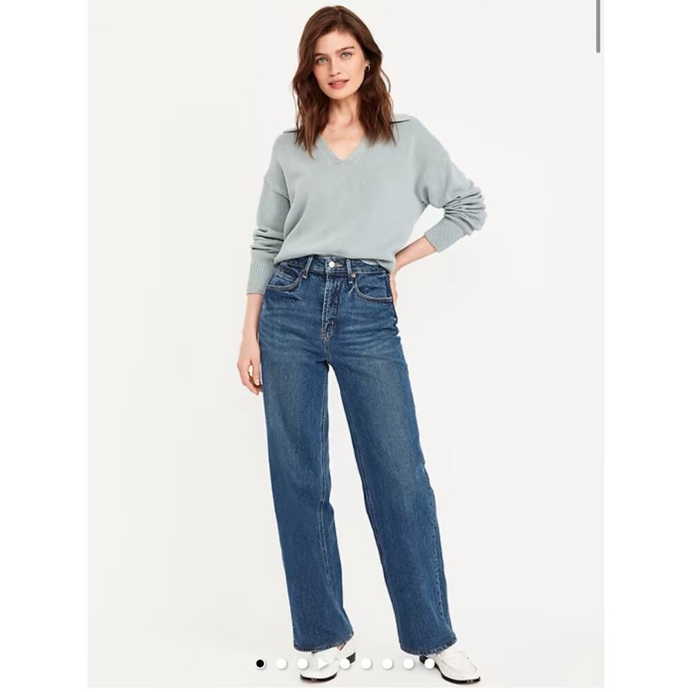 Old Navy Jeans Women's 12P NWT Extra High Waisted Wide Leg Blue Dark Wash Denim
